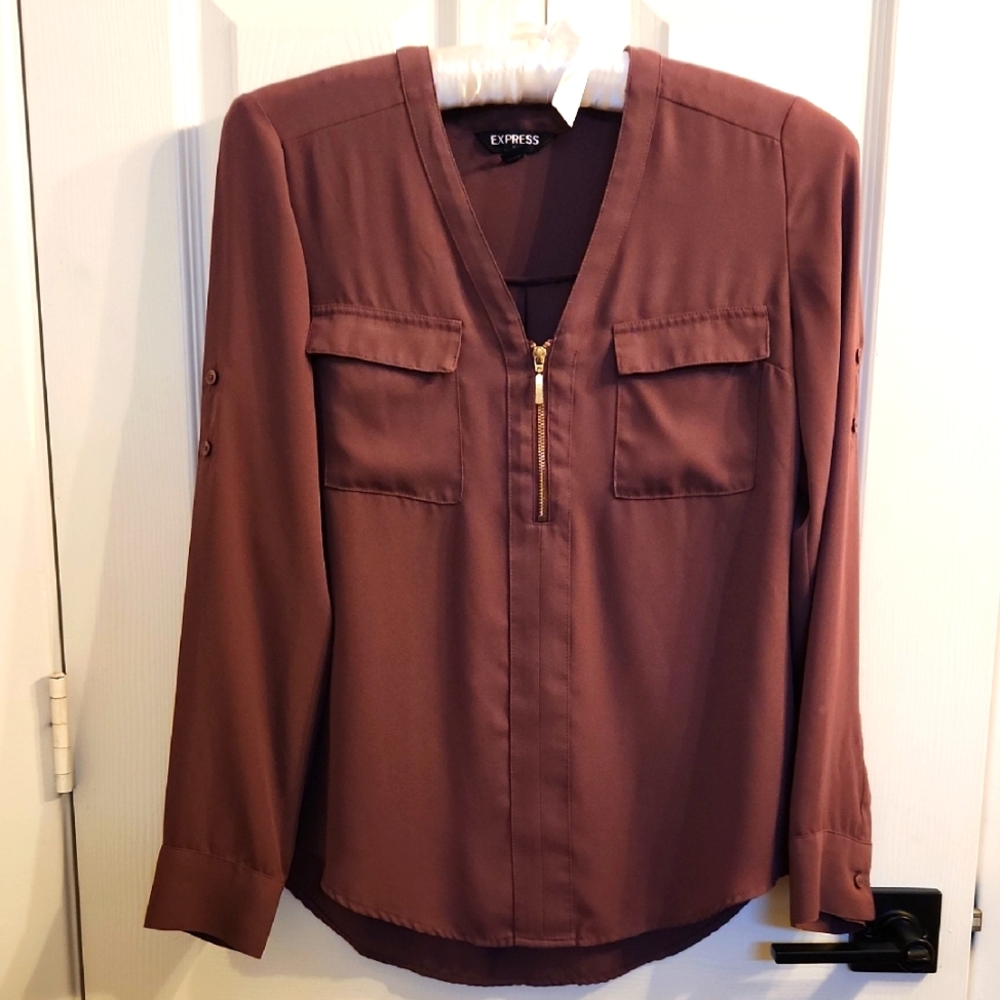 Express Burgandy/Purple Long Sleeve Buttoned Blouse